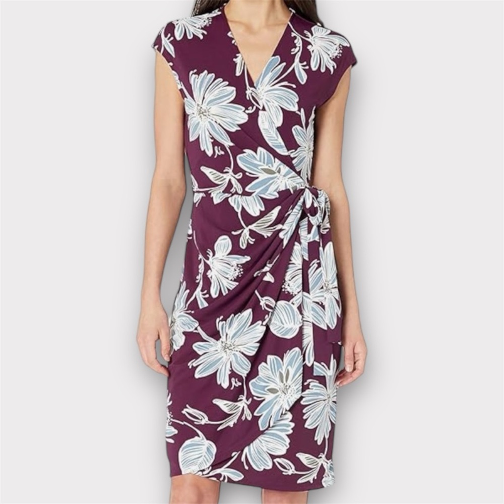 Purple and Blue Floral Wrap Dress